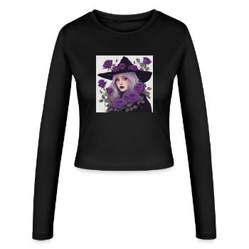 Mystische Hexe mit violetten Rosen - Frauen Slim Fit Langarmshirt - Schwarz - Vorne - AI Model Female 172 light (172cm)