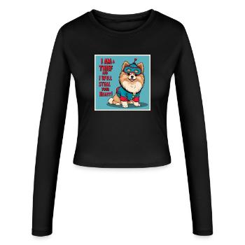 Dog in superhero costume - Women's Slim Fit Longsleeve - black - Front - AI Model Female 172 light (172cm)