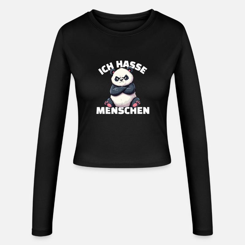 Grumpy Panda Hates People Design - Women's Slim Fit Longsleeve - black