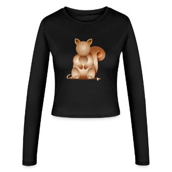 Illustration aspect bois – Écureuil joueur - Manches longues slim fit Femme - noir - Devant - AI Model Female 172 light (172cm)