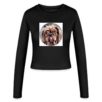 Chien moche à col rond - Manches longues slim fit Femme - noir - Devant - AI Model Female 172 light (172cm)