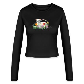 Agneau de printemps aux fleurs et papillons - Manches longues slim fit Femme - noir - Devant - AI Model Female 172 light (172cm)