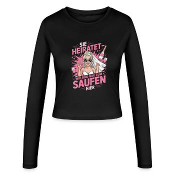 Funny German Hen Party Sie Heiratet Design - Frauen Slim Fit Langarmshirt - Schwarz - Vorne - AI Model Female 172 light (172cm)
