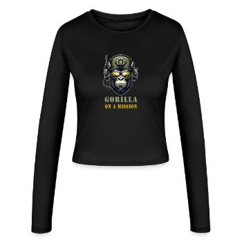 Gorilla in Mission / Militär - Frauen Slim Fit Langarmshirt - Schwarz - Vorne - AI Model Female 172 light (172cm)