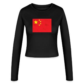 Flag of China - Women's Slim Fit Longsleeve - black - Front - AI Model Female 172 light (172cm)