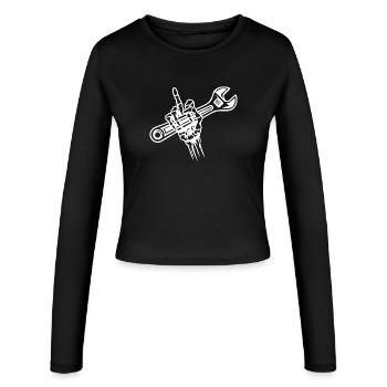 Kühne Hand Halten Schraubenschlüssel Illustration - Frauen Slim Fit Langarmshirt - Schwarz - Vorne - AI Model Female 172 light (172cm)