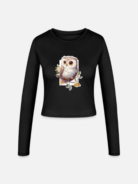 Eule - Frauen Slim Fit Langarmshirt - Schwarz