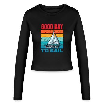 Good Day To Sail Distressed Retro Vintage Sailboat - Women's Slim Fit Longsleeve - black - Front - AI Model Female 172 light (172cm)