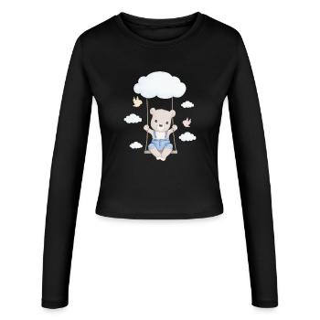 petit ours mignon sur une balançoire - Manches longues slim fit Femme - noir - Devant - AI Model Female 172 light (172cm)