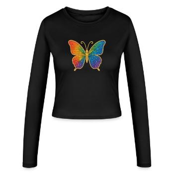 Glitzernder Regenbogen-Schmetterling - Frauen Slim Fit Langarmshirt - Schwarz - Vorne - AI Model Female 172 light (172cm)