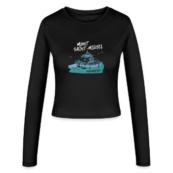 Mont Saint-Michel Blue Watercolor - Women's Slim Fit Longsleeve - black - Front - AI Model Female 172 light (172cm)