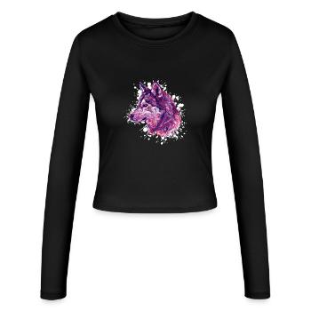 Aquarell-Wolf Neon-Palette - Frauen Slim Fit Langarmshirt - Schwarz - Vorne - AI Model Female 172 light (172cm)