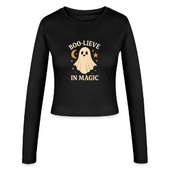 Boo-Lieve in Magic Ghost Tee - Women's Slim Fit Longsleeve - black - Front - AI Model Female 172 light (172cm)