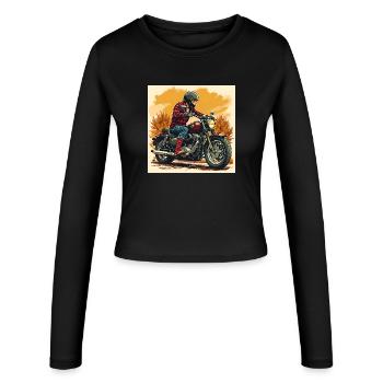 Plaid Socks + Biker Illustration - Women's Slim Fit Longsleeve - black - Front - AI Model Female 172 light (172cm)