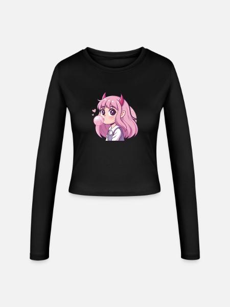 Rosahaariger Dämon Kaugummi - Frauen Slim Fit Langarmshirt - Schwarz
