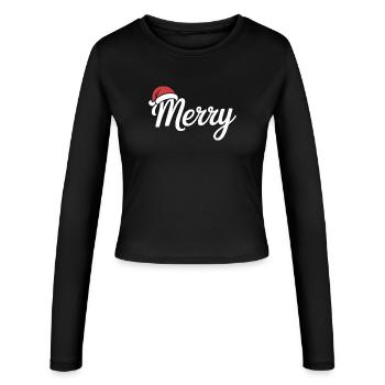 Merry Christmas Script with Santa Hat - Women's Slim Fit Longsleeve - black - Front - AI Model Female 172 light (172cm)