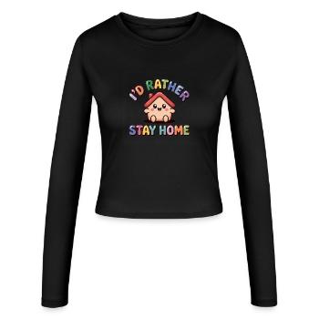 Ich bleibe lieber zu Hause - Lustiges Anti-Social T-Shirt - Frauen Slim Fit Langarmshirt - Schwarz - Vorne - AI Model Female 172 light (172cm)