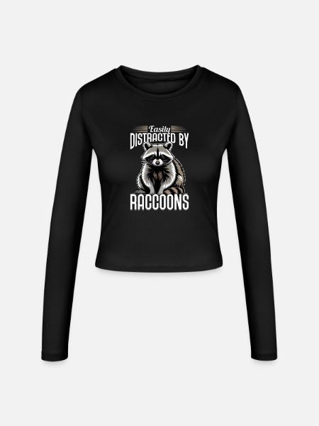 Funny Raccoon - Frauen Slim Fit Langarmshirt - Schwarz