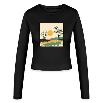 Sonnenhorizont und Kiefern - Frauen Slim Fit Langarmshirt - Schwarz - Vorne - AI Model Female 172 light (172cm)