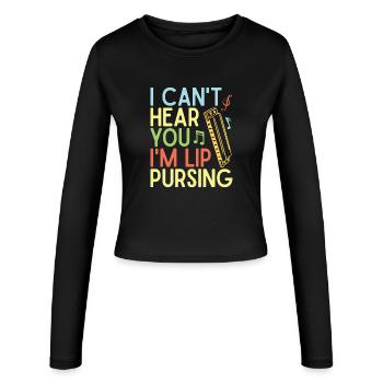 Funny Harmonica Player Lip Pursing Harmonica - Frauen Slim Fit Langarmshirt - Schwarz - Vorne - AI Model Female 172 light (172cm)