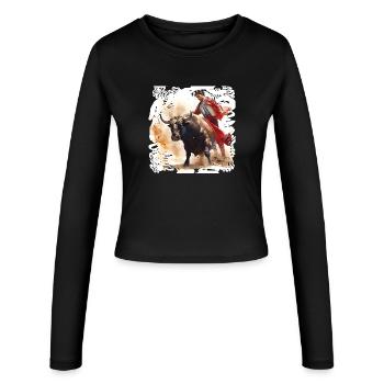 Matador et taureau en cape rouge - Manches longues slim fit Femme - noir - Devant - AI Model Female 172 light (172cm)