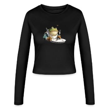 Grenouille de cuisine avec assiette - Manches longues slim fit Femme - noir - Devant - AI Model Female 172 light (172cm)