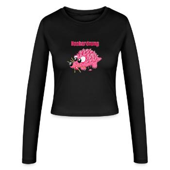 Mettigel Cartoon – Lustige Hackordnung   - Frauen Slim Fit Langarmshirt - Schwarz - Vorne - AI Model Female 172 light (172cm)
