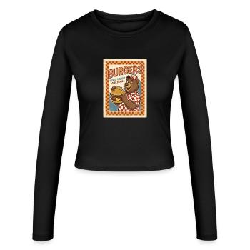 Burgers World Famous Open 24 Hrs Bären Diner - Frauen Slim Fit Langarmshirt - Schwarz - Vorne - AI Model Female 172 light (172cm)