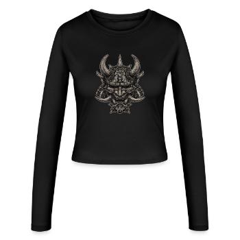 Casque de Samouraï Démoniaque, Masque Oni - Manches longues slim fit Femme - noir - Devant - AI Model Female 172 light (172cm)