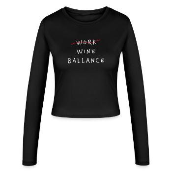 Work Wine Ballance Lustiger Statement Spruch - Frauen Slim Fit Langarmshirt - Schwarz - Vorne - AI Model Female 172 light (172cm)