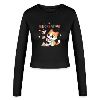 Kreative Kätzchen- und Papierflugzeuge - Frauen Slim Fit Langarmshirt - Schwarz - Vorne - AI Model Female 172 light (172cm)