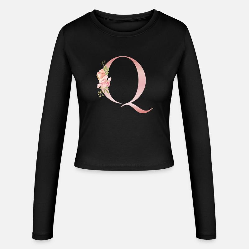 Monogramma floreale Q pastello - Maglietta a maniche lunghe slim fit da donna - nero
