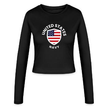 U.S. Flag Shield Navy - Women's Slim Fit Longsleeve - black - Front - AI Model Female 172 light (172cm)