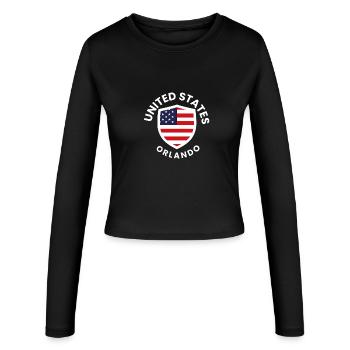 U.S. Flag Shield in Orlando - Women's Slim Fit Longsleeve - black - Front - AI Model Female 172 light (172cm)