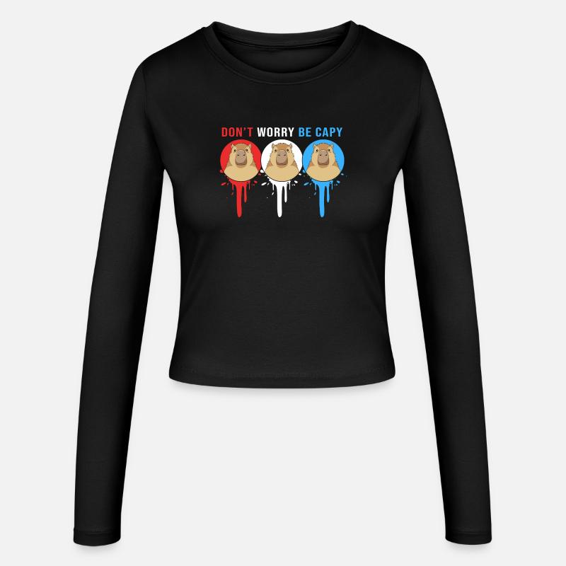 Dont Worry Be Cappy Capybara - Frauen Slim Fit Langarmshirt - Schwarz
