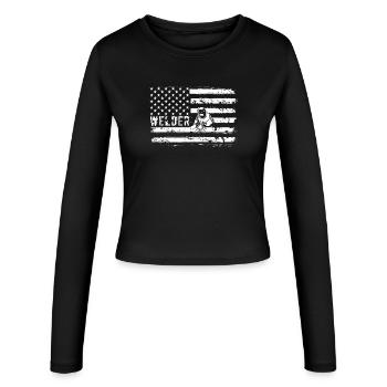 Welder Cat on US Flag - Women's Slim Fit Longsleeve - black - Front - AI Model Female 172 light (172cm)