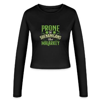 Anfällig für Streiche und Unsinn - Frauen Slim Fit Langarmshirt - Schwarz - Vorne - AI Model Female 172 light (172cm)