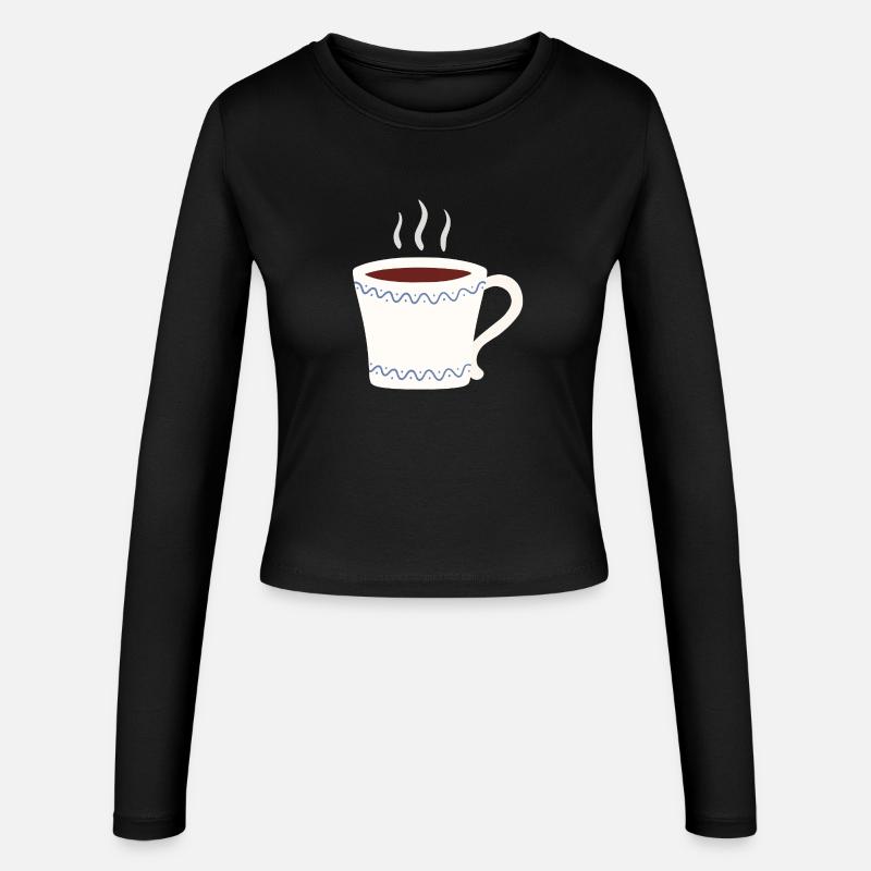 Steaming Mug with Blue Wave Trim - Women's Slim Fit Longsleeve - black