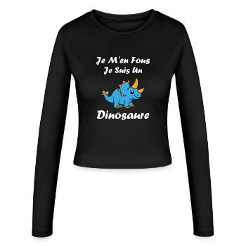Blauer Dino: Lustige Phrasen - Frauen Slim Fit Langarmshirt - Schwarz - Vorne - AI Model Female 172 light (172cm)