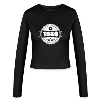 Round 1980 EMBLEM blanc - Manches longues slim fit Femme - noir - Devant - AI Model Female 172 light (172cm)