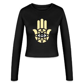 Hamsa Hand Ornament - Frauen Slim Fit Langarmshirt - Schwarz - Vorne - AI Model Female 172 light (172cm)