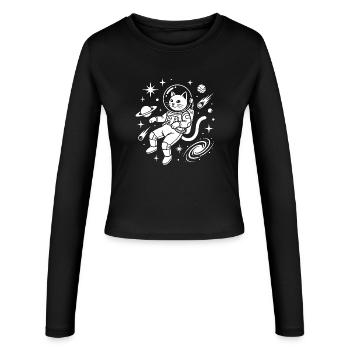Space cat in astronaut costume - Women's Slim Fit Longsleeve - black - Front - AI Model Female 172 light (172cm)