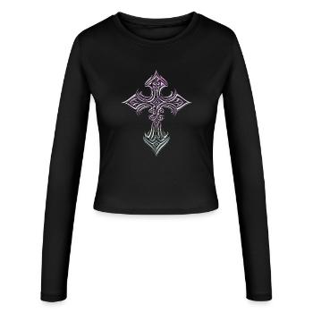 Iridescent Filigree Cross - Women's Slim Fit Longsleeve - black - Front - AI Model Female 172 light (172cm)