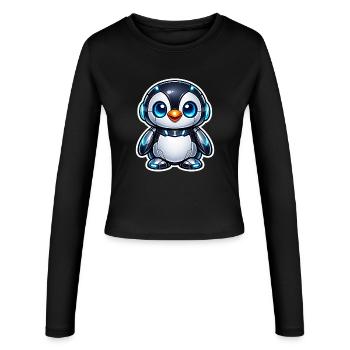 Futuristischer Pinguinroboter - Frauen Slim Fit Langarmshirt - Schwarz - Vorne - AI Model Female 172 light (172cm)