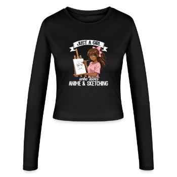 Nur Ein Mädchen, Das Anime Liebt Und Afro Zeichnet - Frauen Slim Fit Langarmshirt - Schwarz - Vorne - AI Model Female 172 light (172cm)