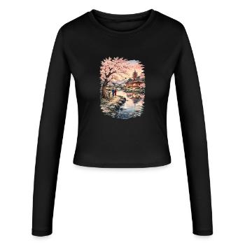 Traditioneller Japanischer Kirschblüten - Frauen Slim Fit Langarmshirt - Schwarz - Vorne - AI Model Female 172 light (172cm)