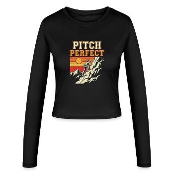 Pitch Perfect Klettern Alpin Sonnenuntergang - Frauen Slim Fit Langarmshirt - Schwarz - Vorne - AI Model Female 172 light (172cm)
