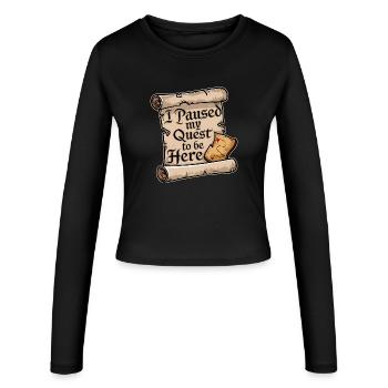 Ich habe meine Suche nach hier Nerd MMO Videospiel pausiert - Frauen Slim Fit Langarmshirt - Schwarz - Vorne - AI Model Female 172 light (172cm)