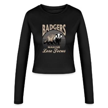 Funny Animal Badger - Women's Slim Fit Longsleeve - black - Front - AI Model Female 172 light (172cm)