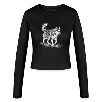 Husky Sketch White – Sibérien Husky Design - Manches longues slim fit Femme - noir - Devant - AI Model Female 172 light (172cm)